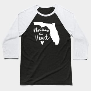 Floridian At Heart: Florida State Pride Calligraphy Baseball T-Shirt